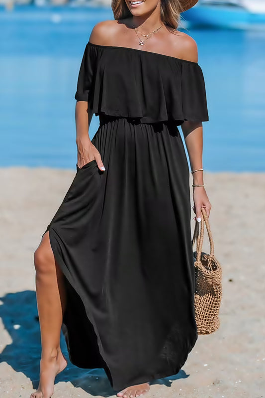 Ocean Whisper Off-Shoulder Dress