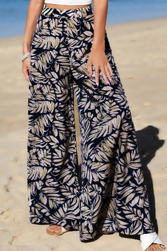 Floral Elegance Satin Palazzo Pants