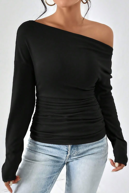 Black Off-Shoulder Ruched Top