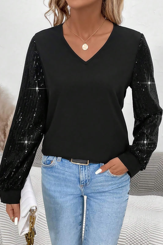 Midnight Sparkle Sequin Sleeve Top