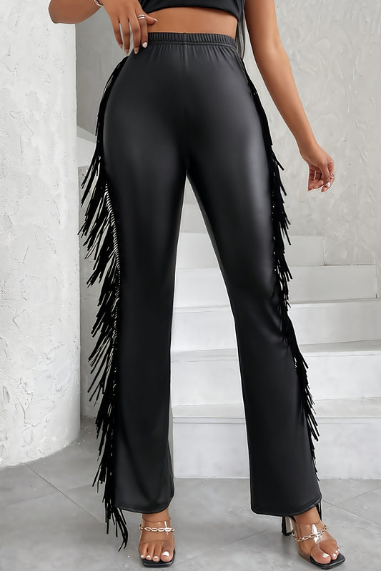 Sleek Black Fringe Pants